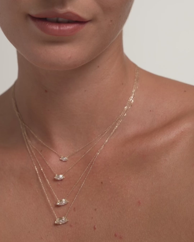 Marquise diamond necklaces in four sizes, video on the model, ENEA Studio