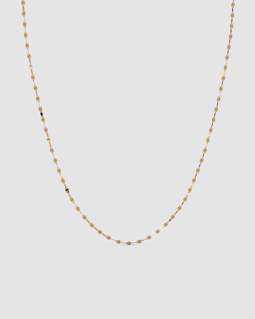 Marina mirror chain in 14k gold catching the light as it moves, ENEA Studio