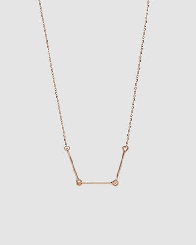 360 video of the Iris Necklace in 14k rose gold, featuring three polished bars connected with rounded loops.