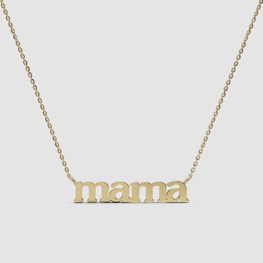 360 degree video of solid gold mama necklace rotating on white background