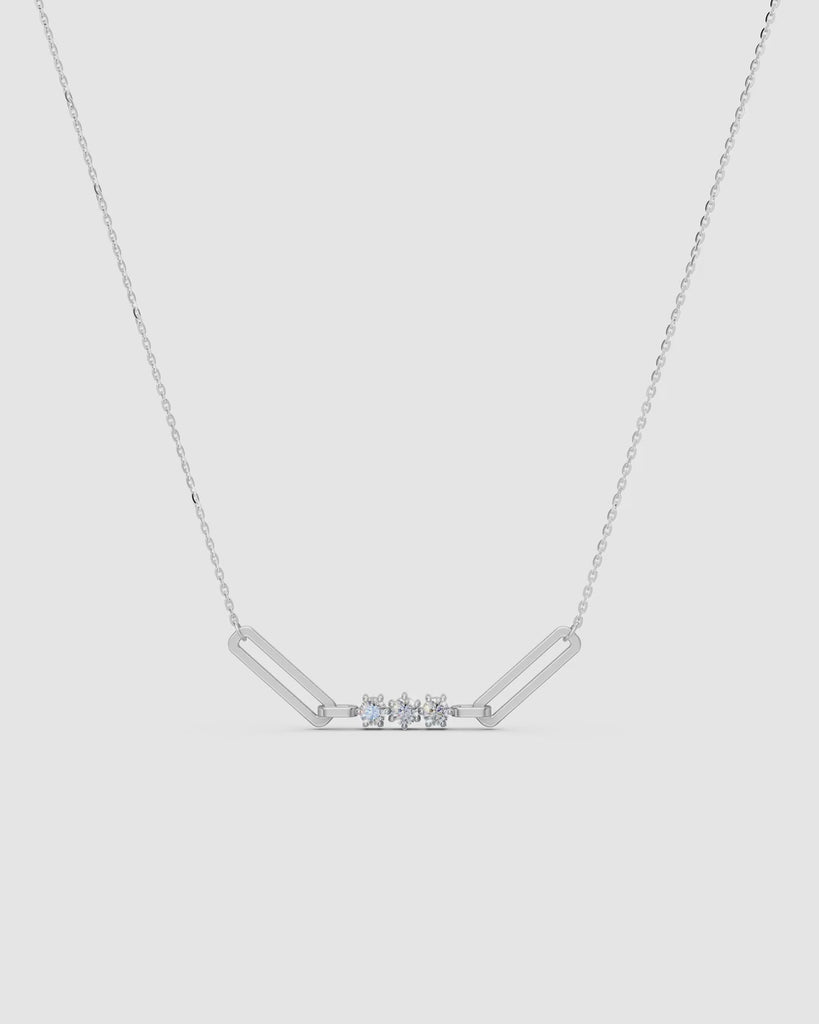 360 view of the Tria diamond paperclip necklace in 14k white gold, ENEA Studio