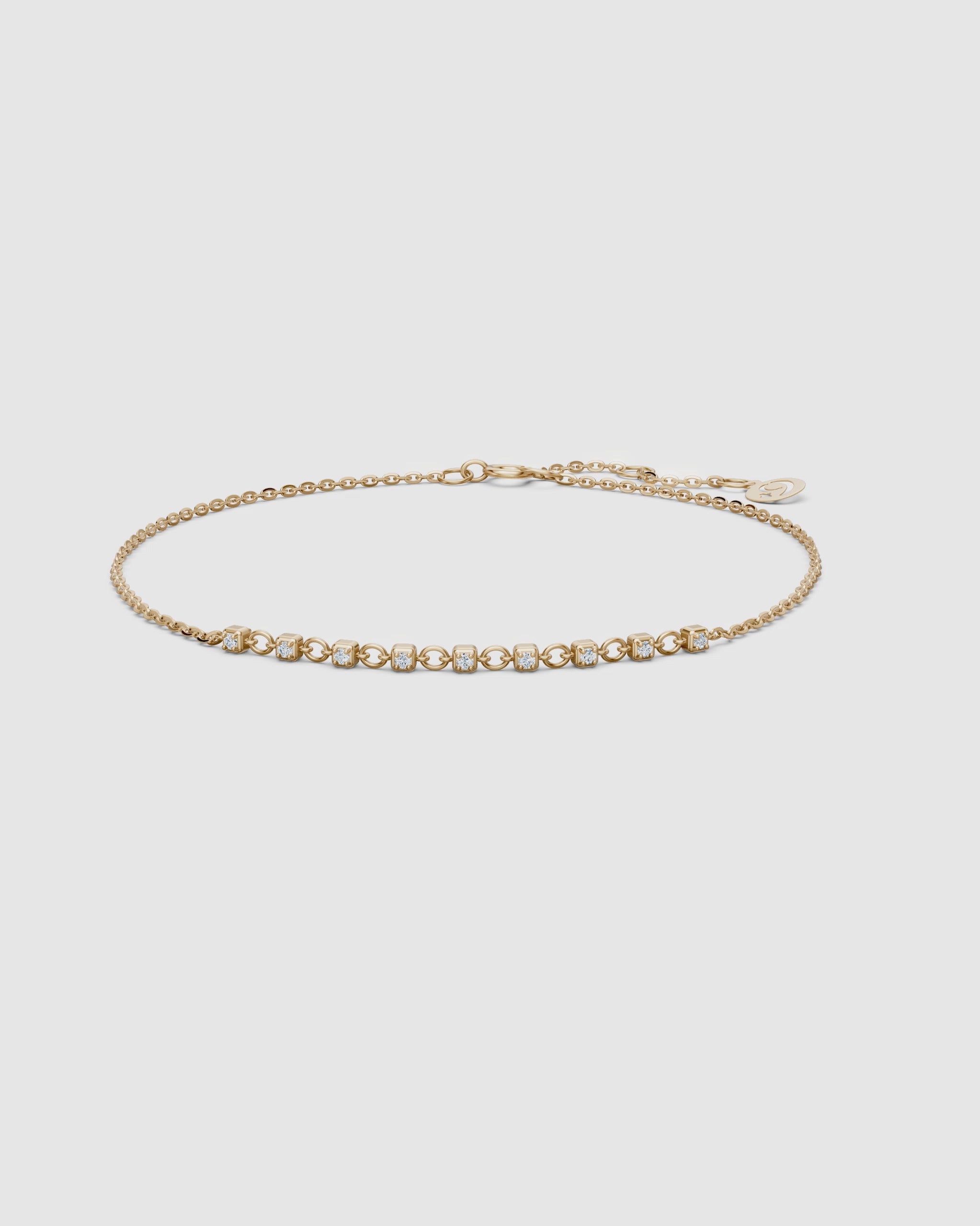 Video giving a 360 view of a petite diamond tennis bracelet in 14k yellow gold by ENEA Studio