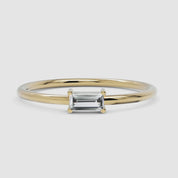 A rotating 360-degree view of a baguette diamond ring, displaying its brilliance from every angle.
