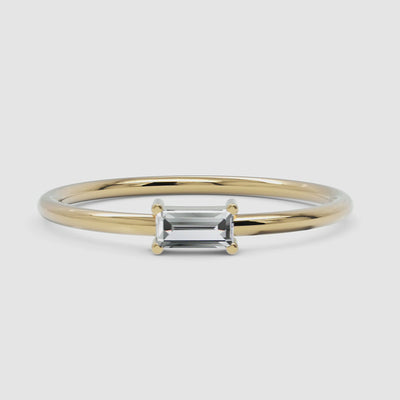 A rotating 360-degree view of a baguette diamond ring, displaying its brilliance from every angle.
