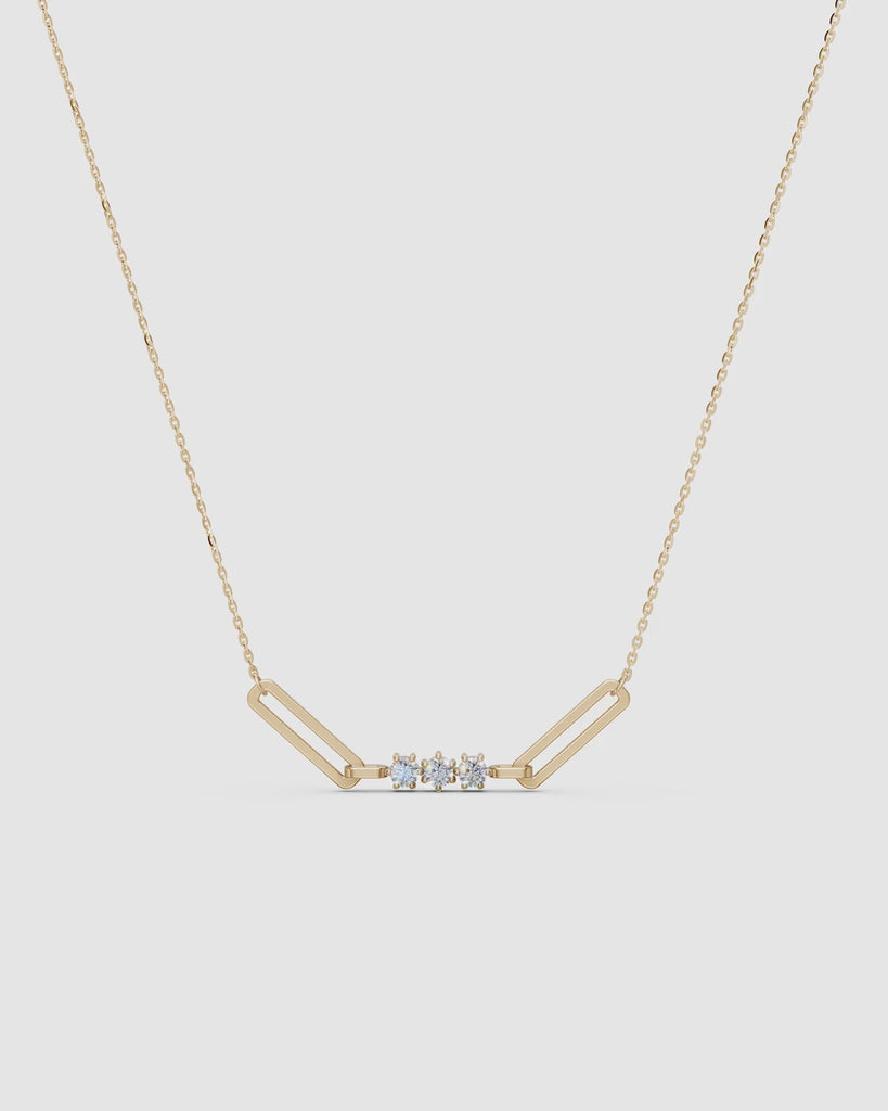 360 view of the Tria diamond paperclip necklace in 14k yellow gold, ENEA Studio