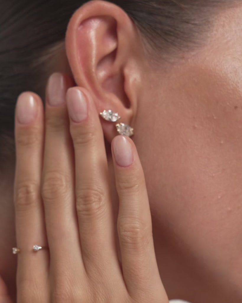Marquise diamond stud earrings, video on the model, ENEA Studio